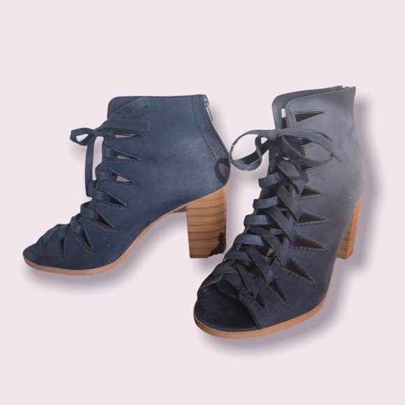 👠SALE 2/$12.00‼️ SODA Women’s Corset Lace up Open Toe Block Heel in Navy Size 7 - Picture 5 of 6